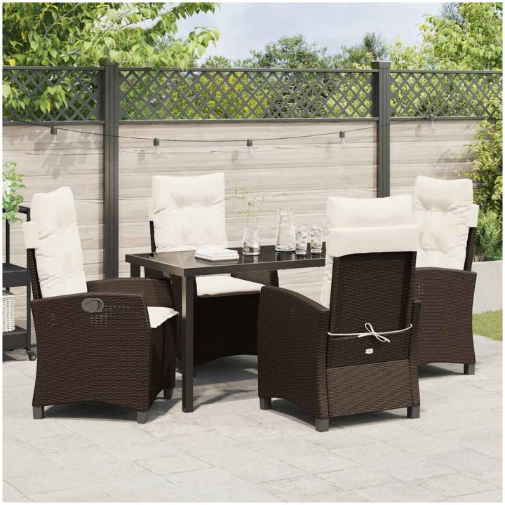 5-Dela Trädgårds Matbord Set med Kuddar - Brun Poly Rattan vidaXL 140 x 80 x 73 cm – bild 4