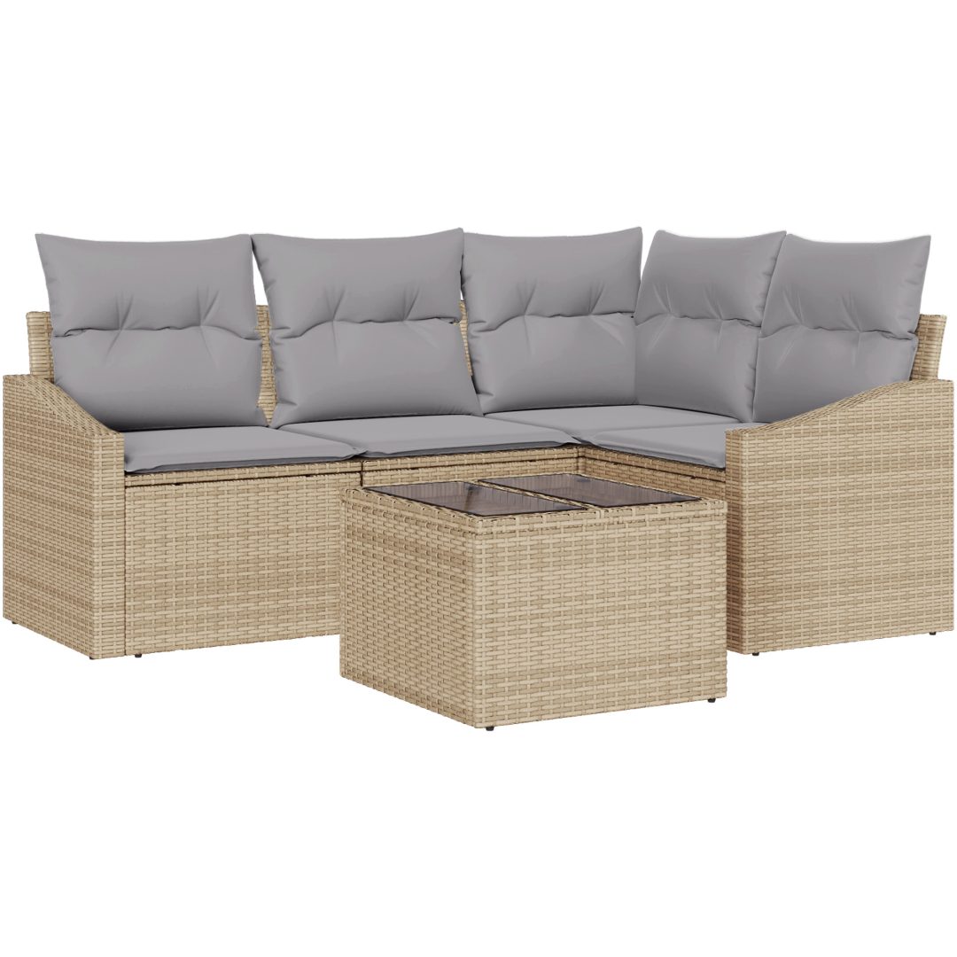 5-delad soffgrupp med kuddar i svart polyrotting vidaXL 178.5 x 123.5 x 85 cm – bild 2