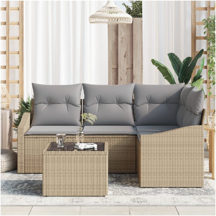 5-delad soffgrupp med kuddar i svart polyrotting vidaXL 178.5 x 123.5 x 85 cm – bild 3
