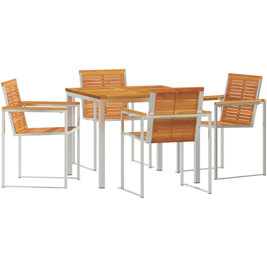 5-delad Trädgårds Matgrupp Massivt Akaciaträ vidaXL 90 x 90 x 75 cm, standard – bild 2