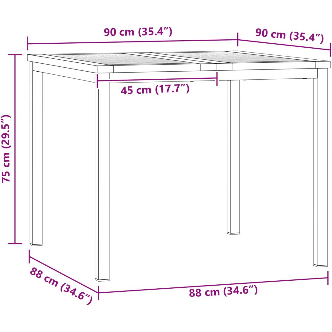 5-delad Trädgårds Matgrupp Massivt Akaciaträ vidaXL 90 x 90 x 75 cm, standard – bild 12