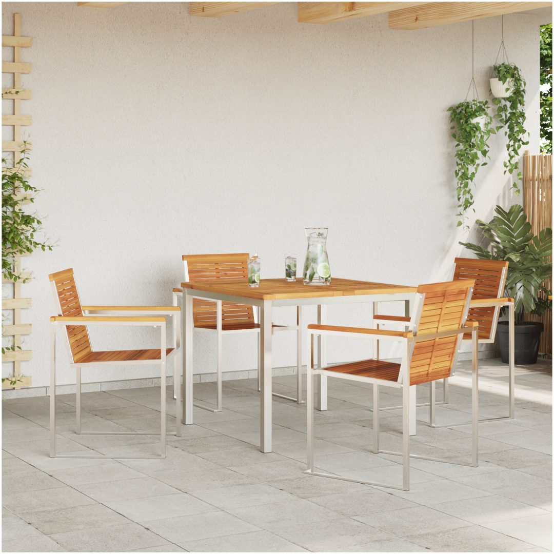5-delad Trädgårds Matgrupp Massivt Akaciaträ vidaXL 90 x 90 x 75 cm, standard – bild 4