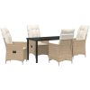 5-delad Trädgårds Matgrupp med Kuddar i Beige Poly Rattan vidaXL 140 x 70 x 73 cm – miniatyr 2