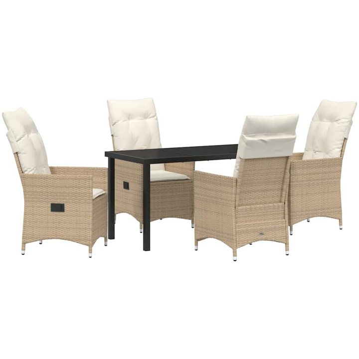 5-delad Trädgårds Matgrupp med Kuddar i Beige Poly Rattan vidaXL 140 x 70 x 73 cm – bild 2