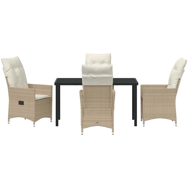5-delad Trädgårds Matgrupp med Kuddar i Beige Poly Rattan vidaXL 140 x 70 x 73 cm – bild 7