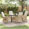 5-delad Trädgårds Matgrupp med Kuddar i Beige Poly Rattan vidaXL 140 x 70 x 73 cm – miniatyr 1