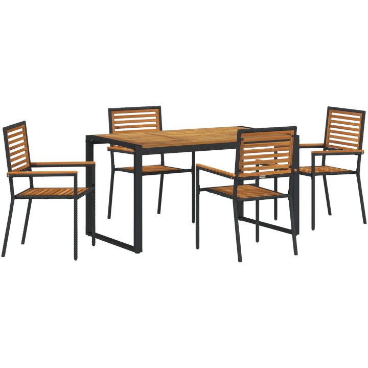 5-delad trädgårds matgrupp svart poly rattan akacia vidaXL Medium – bild 2