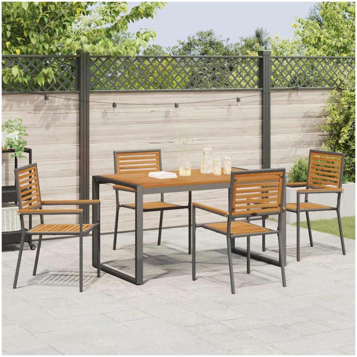 5-delad trädgårds matgrupp svart poly rattan akacia vidaXL Medium – bild 4