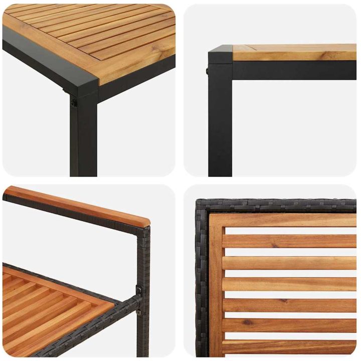 5-delad trädgårds matgrupp svart poly rattan akacia vidaXL Medium – bild 9