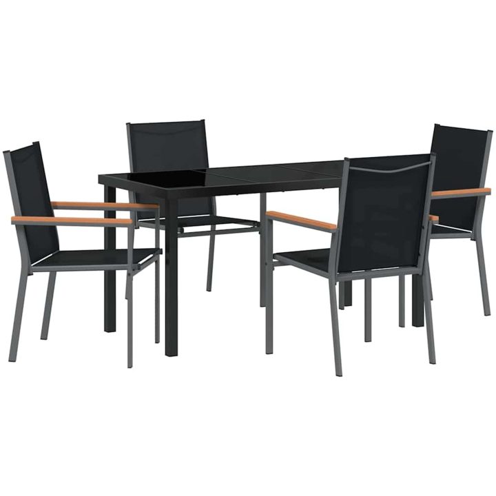 5-delad Trädgårds Matsalsset Svart Textilene och Stål vidaXL 55 x 61.5 x 90 cm – bild 2