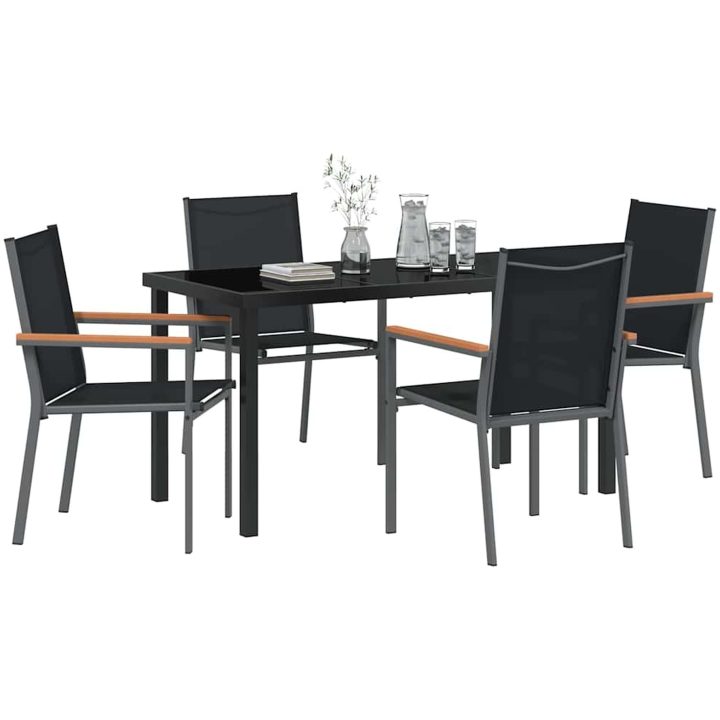 5-delad Trädgårds Matsalsset Svart Textilene och Stål vidaXL 55 x 61.5 x 90 cm – bild 3