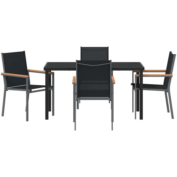 5-delad Trädgårds Matsalsset Svart Textilene och Stål vidaXL 55 x 61.5 x 90 cm – bild 7