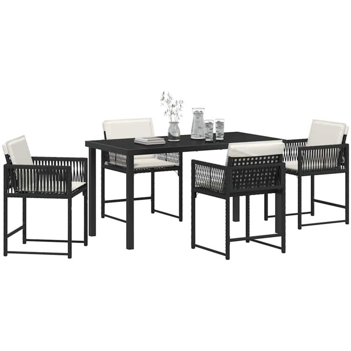 5-delad trädgårdsatmosfär med kuddar i svart poly-rattan vidaXL 140 x 80 x 73 cm – bild 3