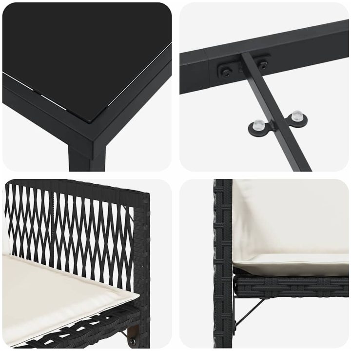 5-delad trädgårdsatmosfär med kuddar i svart poly-rattan vidaXL 140 x 80 x 73 cm – bild 8