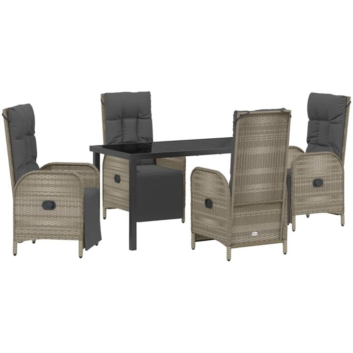 5-delad Trädgårdsbord med kuddar Grå Poly Rattan vidaXL Standard – bild 2