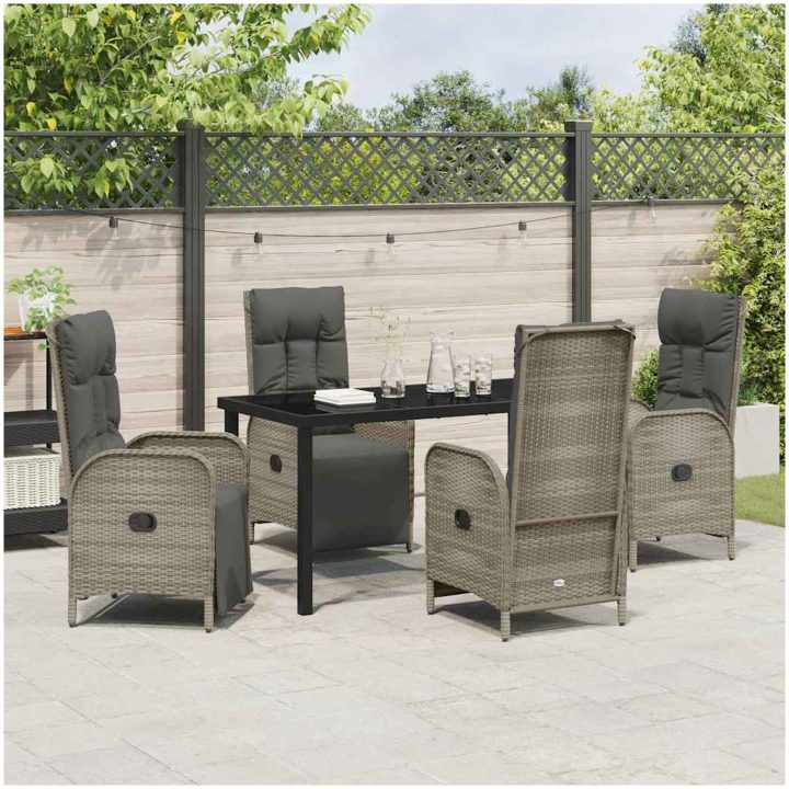 5-delad Trädgårdsbord med kuddar Grå Poly Rattan vidaXL Standard – bild 4