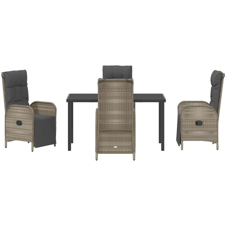 5-delad Trädgårdsbord med kuddar Grå Poly Rattan vidaXL Standard – bild 7