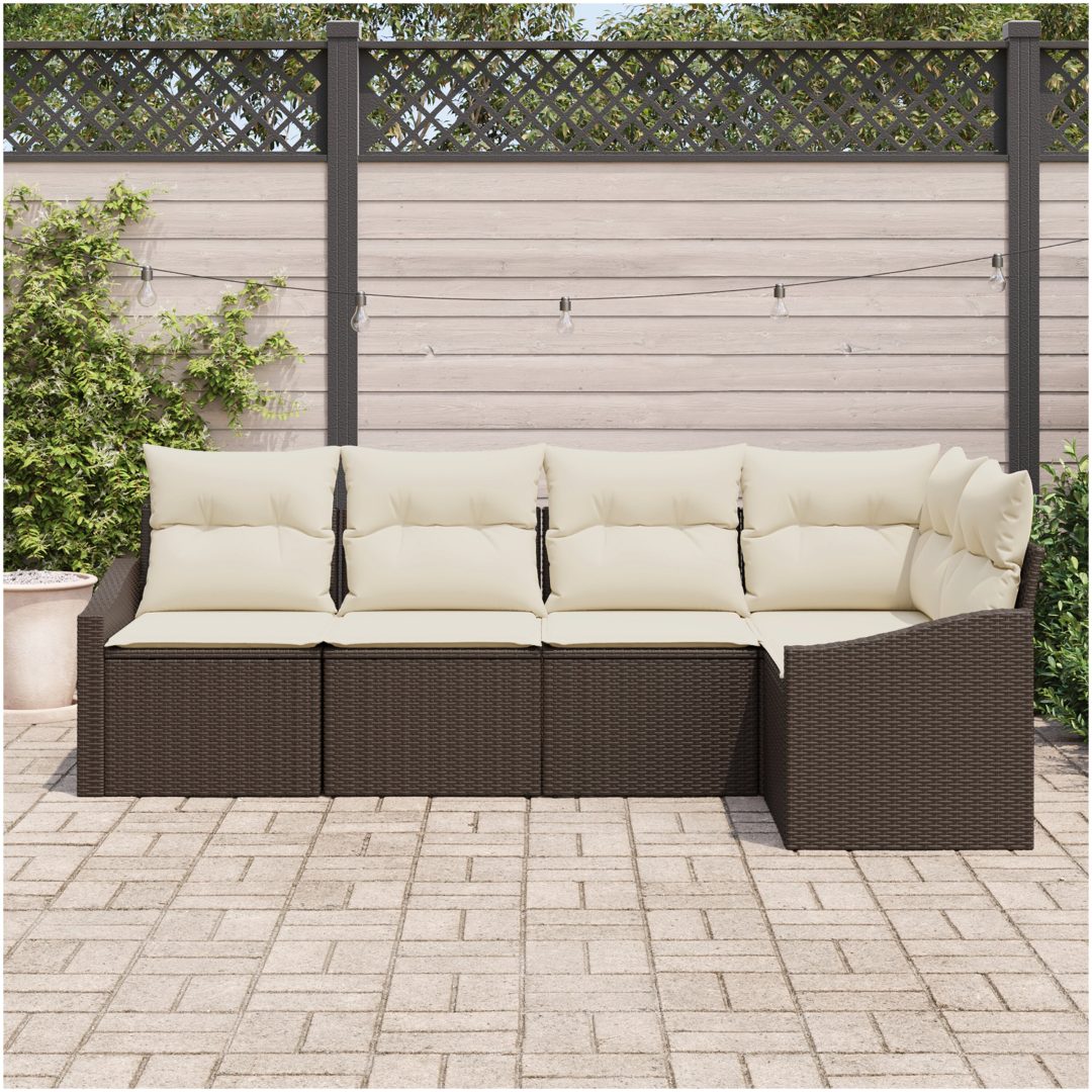 5-delad trädgårdsdininggrupp med kuddar i brun poly rattan. vidaXL 233.5 x 123.5 x 85 cm – bild 3