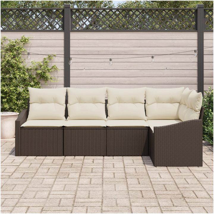 5-delad trädgårdsdininggrupp med kuddar i brun poly rattan. vidaXL 233.5 x 123.5 x 85 cm – bild 3