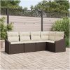 5-delad trädgårdsdininggrupp med kuddar i brun poly rattan. vidaXL 233.5 x 123.5 x 85 cm – miniatyr 1