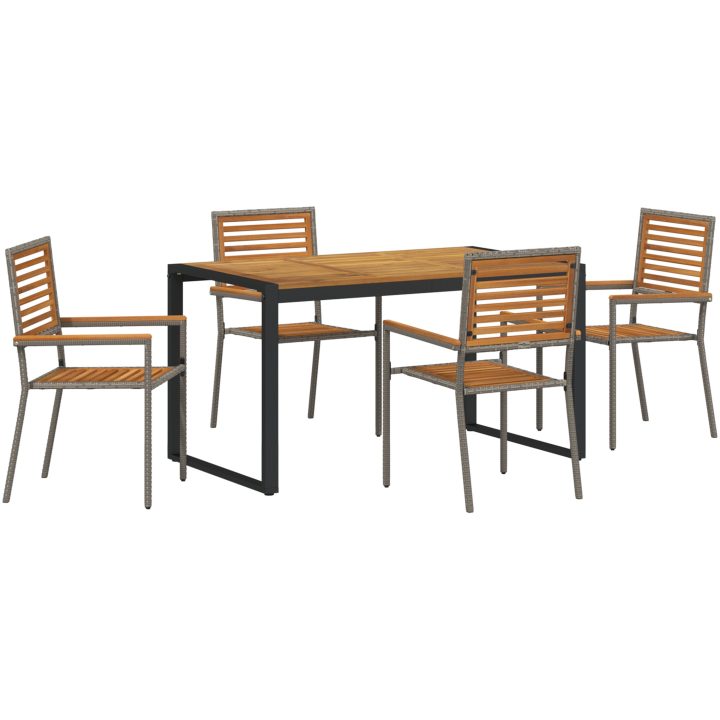 5-delad Trädgårdsmatbord Sats Grå Poly Rattan Akacia vidaXL 4 - Sits – bild 2
