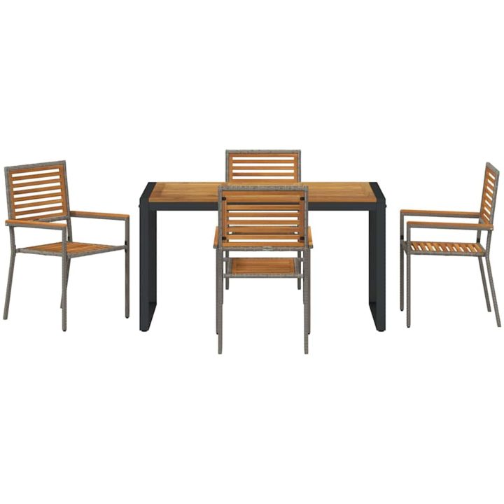 5-delad Trädgårdsmatbord Sats Grå Poly Rattan Akacia vidaXL 4 - Sits – bild 7