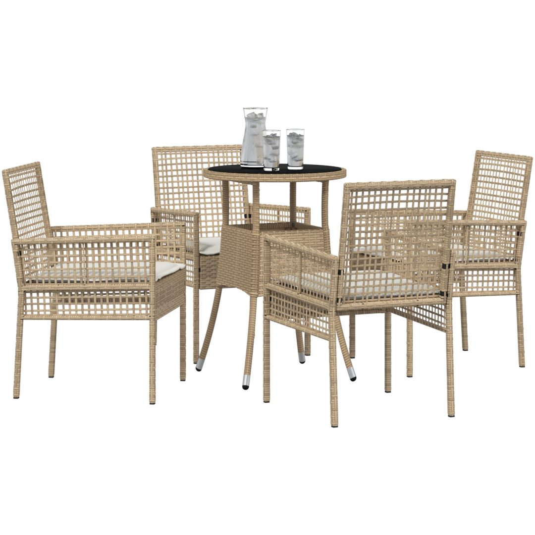 5-delad trädgårdsmatgrupp beige polyrotting vidaXL 60 x 60 x 75 cm – bild 3