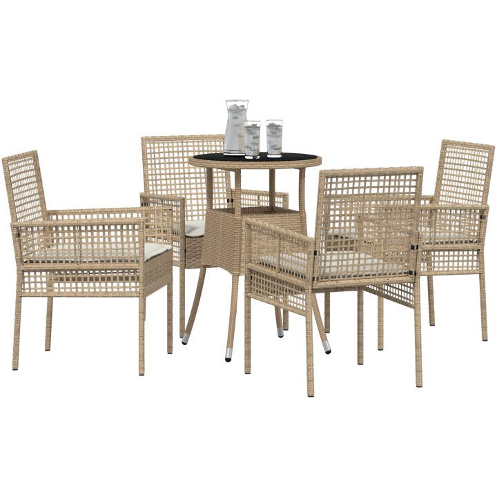 5-delad trädgårdsmatgrupp beige polyrotting vidaXL 60 x 60 x 75 cm – bild 3