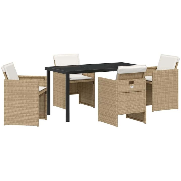 5-delad trädgårdsmatgrupp med beige kuddar i polyrotting vidaXL 140 x 70 x 73 cm – bild 2