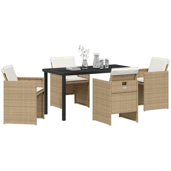 5-delad trädgårdsmatgrupp med beige kuddar i polyrotting vidaXL 140 x 70 x 73 cm – bild 3
