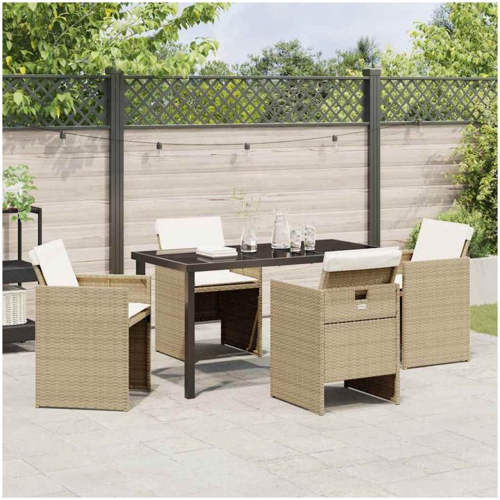 5-delad trädgårdsmatgrupp med beige kuddar i polyrotting vidaXL 140 x 70 x 73 cm – bild 4