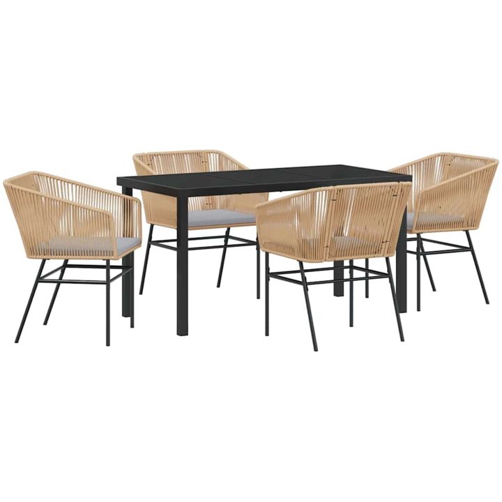5-delad trädgårdsmatgrupp med kuddar i brun poly rattan vidaXL Sittstorlek: 49 x 47,5 cm – bild 2