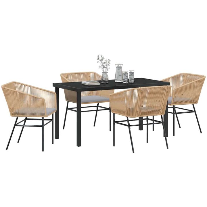 5-delad trädgårdsmatgrupp med kuddar i brun poly rattan vidaXL Sittstorlek: 49 x 47,5 cm – bild 3