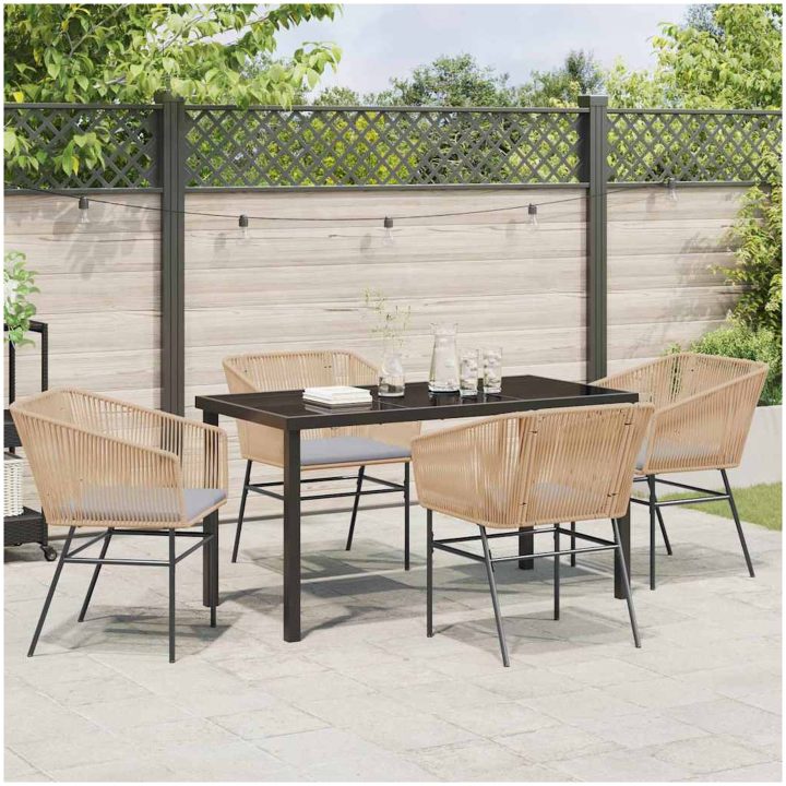5-delad trädgårdsmatgrupp med kuddar i brun poly rattan vidaXL Sittstorlek: 49 x 47,5 cm – bild 4