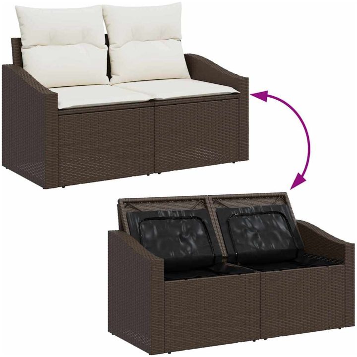 5-delad trädgårdsmatgrupp med kuddar i grå poly-rattan vidaXL 55 x 55 x 37 cm – bild 10