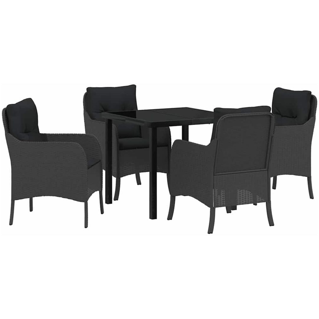 5-delad trädgårdsmatgrupp med kuddar Svart Poly Rattan vidaXL 80 x 80 x 73 cm – bild 2