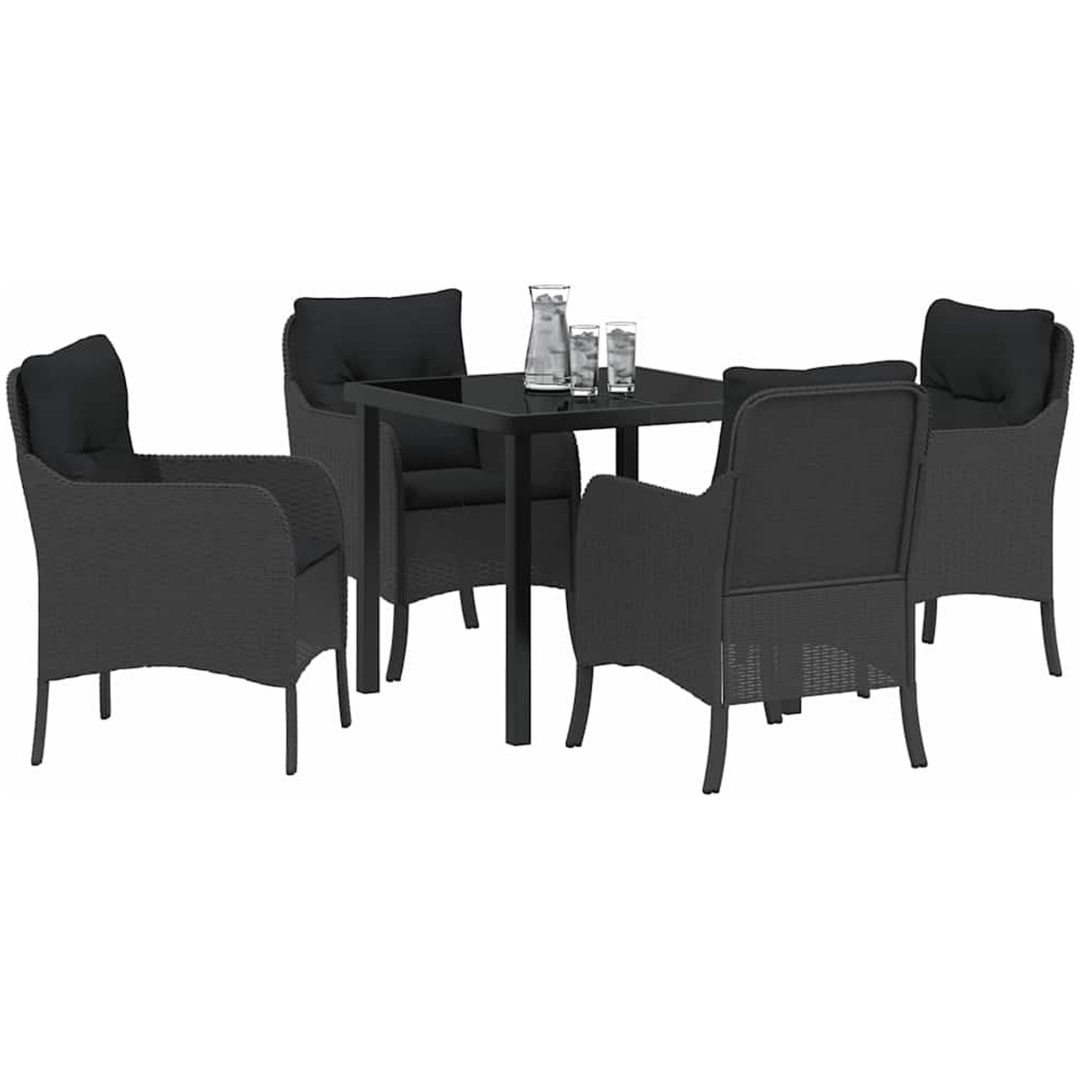 5-delad trädgårdsmatgrupp med kuddar Svart Poly Rattan vidaXL 80 x 80 x 73 cm – bild 3