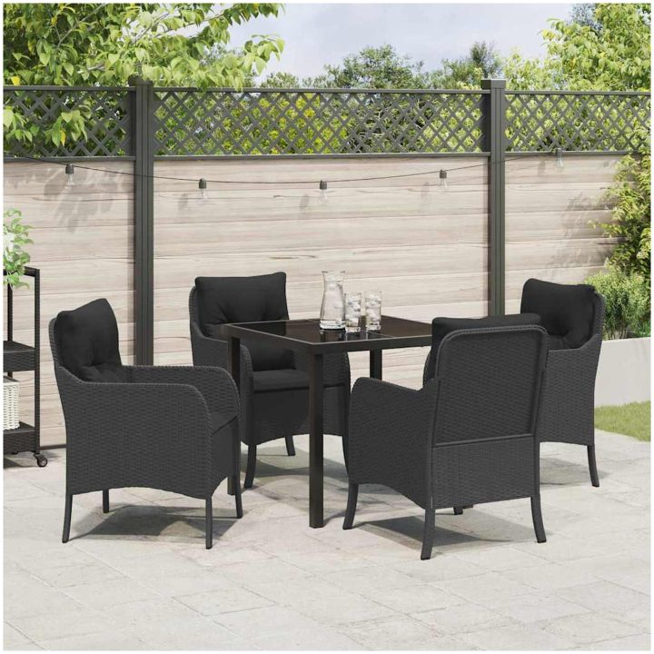 5-delad trädgårdsmatgrupp med kuddar Svart Poly Rattan vidaXL 80 x 80 x 73 cm – bild 4
