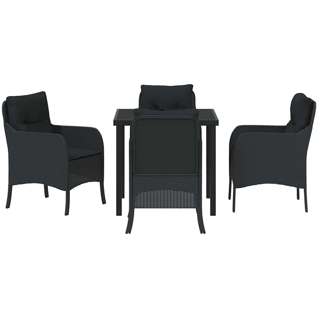 5-delad trädgårdsmatgrupp med kuddar Svart Poly Rattan vidaXL 80 x 80 x 73 cm – bild 7