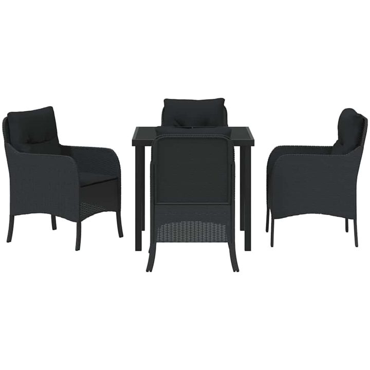5-delad trädgårdsmatgrupp med kuddar Svart Poly Rattan vidaXL 80 x 80 x 73 cm – bild 7