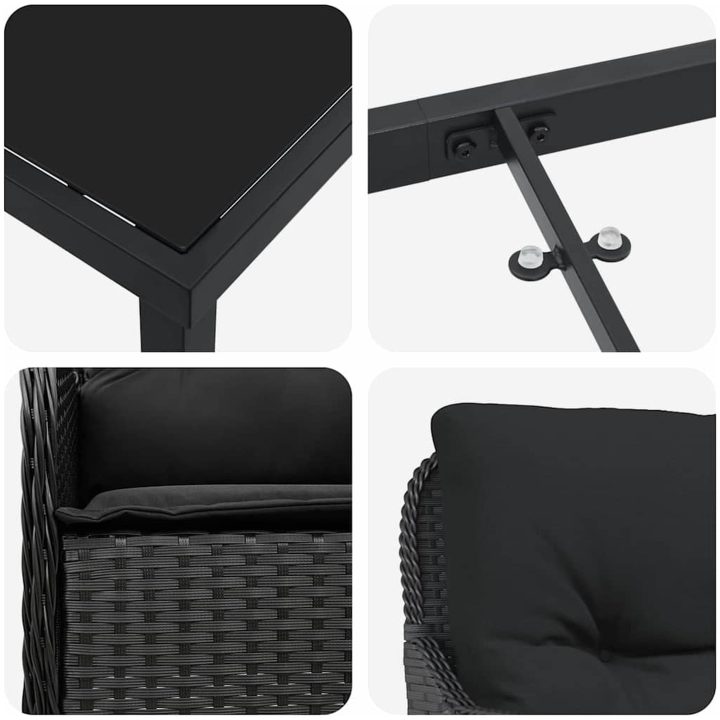 5-delad trädgårdsmatgrupp med kuddar Svart Poly Rattan vidaXL 80 x 80 x 73 cm – bild 9