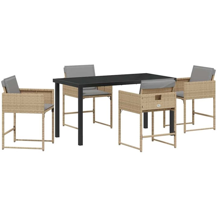 5-delad Trädgårdsmatsal med Kuddar Beige Poly Rattan vidaXL 4 - Sits – bild 2