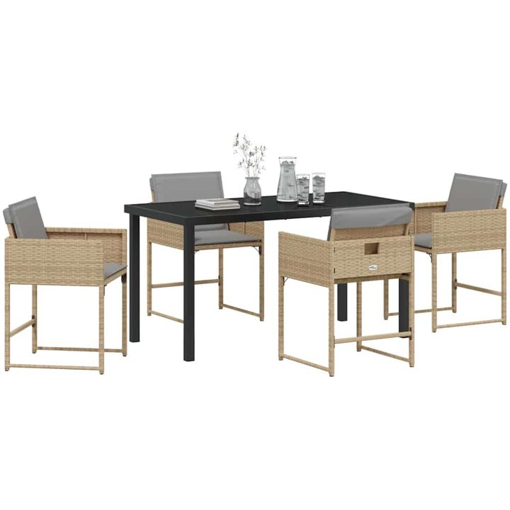5-delad Trädgårdsmatsal med Kuddar Beige Poly Rattan vidaXL 4 - Sits – bild 3