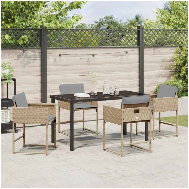 5-delad Trädgårdsmatsal med Kuddar Beige Poly Rattan vidaXL 4 - Sits – bild 4