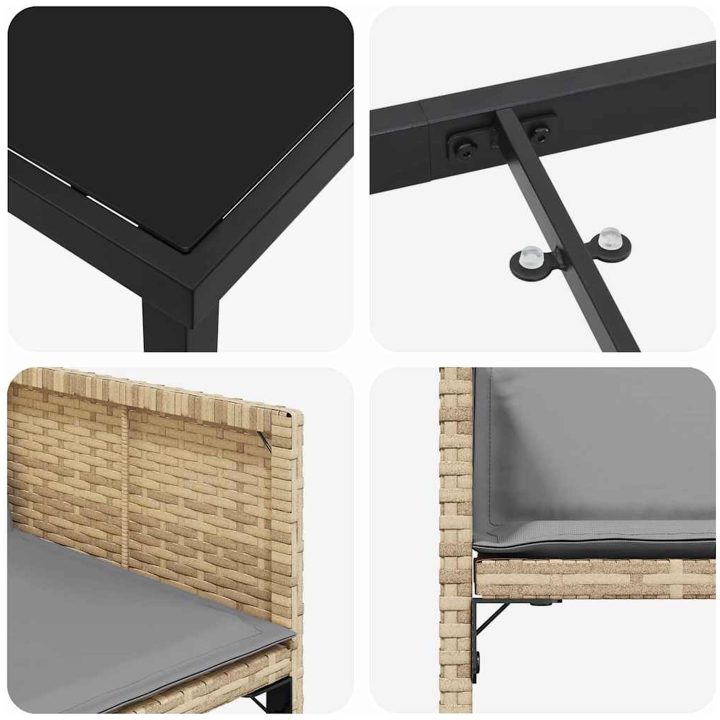 5-delad Trädgårdsmatsal med Kuddar Beige Poly Rattan vidaXL 4 - Sits – bild 8