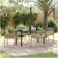 5-delad Trädgårdsmatsal med Kuddar Beige Poly Rattan vidaXL