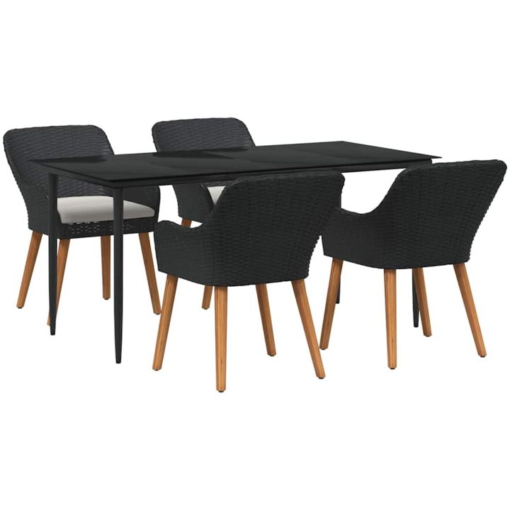 5-delad trädgårdsmatsats svart poly rattan vidaXL 160 x 80 x 74 cm – bild 2