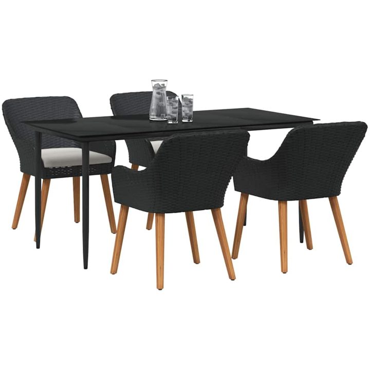 5-delad trädgårdsmatsats svart poly rattan vidaXL 160 x 80 x 74 cm – bild 3