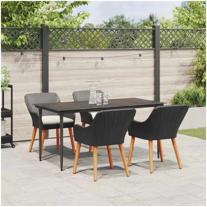 5-delad trädgårdsmatsats svart poly rattan vidaXL 160 x 80 x 74 cm – bild 4