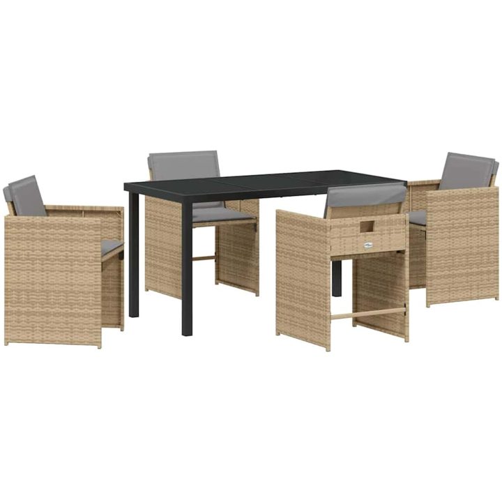 5-delad Trädgårdsmöbel Set med Kuddar Beige Poly Rattan vidaXL 140 x 70 x 73 cm – bild 2